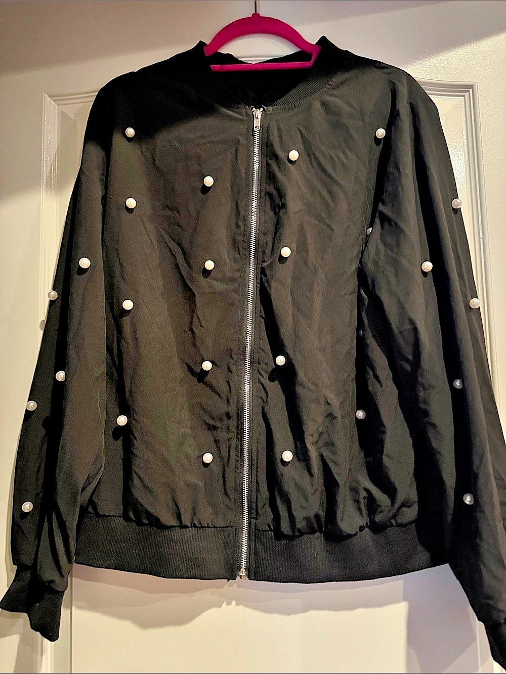 Black Embellished Bomber Jacket with matching pants M/XL set NWOT